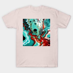 Teal and Crimson Fluid Color Mix T-Shirt